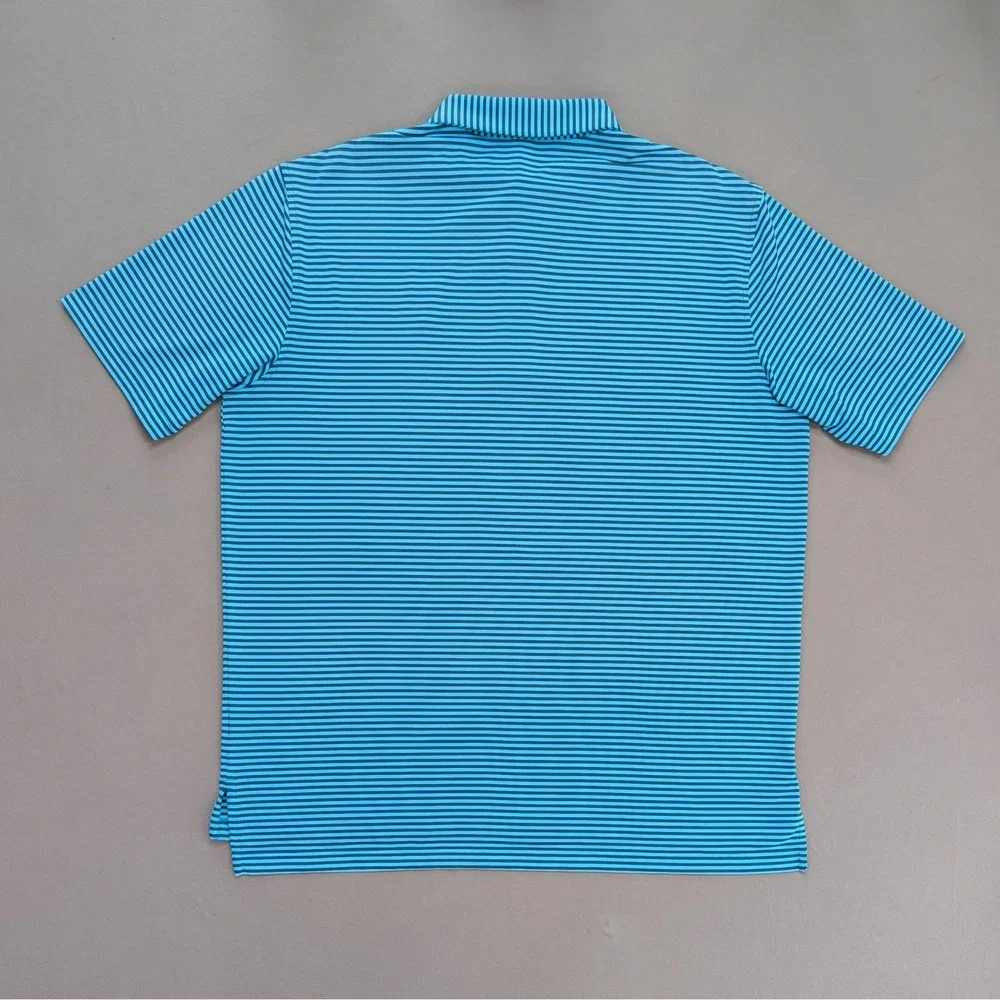 Peter Millar Summer Comfort Polo XL Blue Teal Stripe Golf Performance